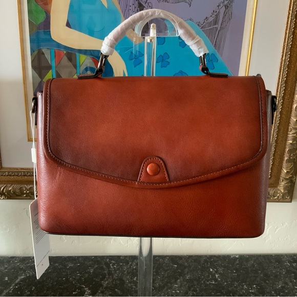 Genuine Leather Crossbody , Shoulder, Tote, Brown Bag NWT Detachable Strap - Picture 1 of 4